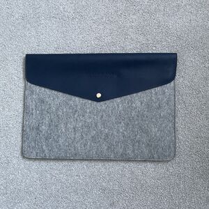 Monte & Coe Merino Wool, Leather Laptop Folio in Navy, Gray Business